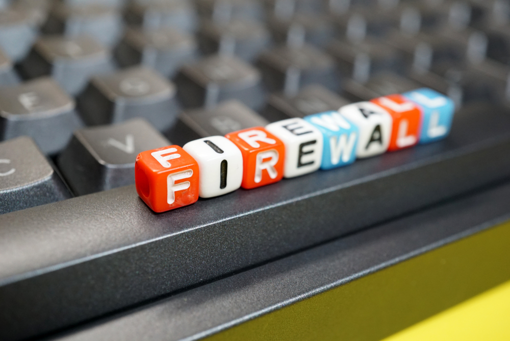 Dice used to spell ''Firewall''.