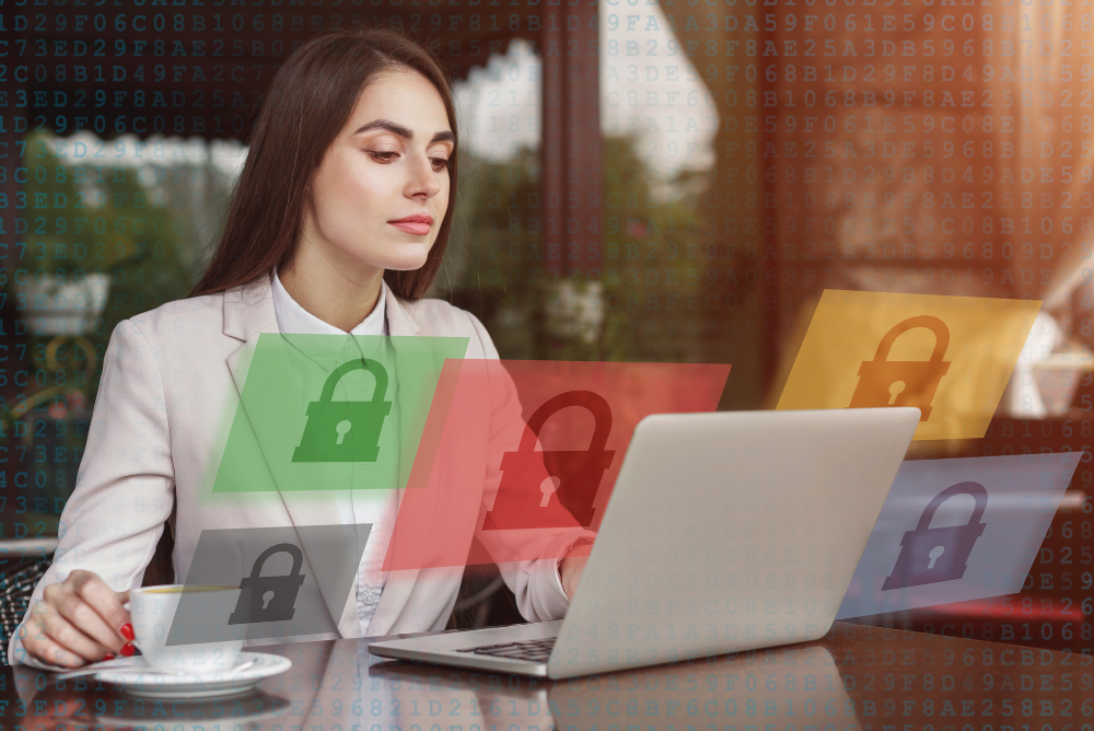 A lady sitting in frot a laptop